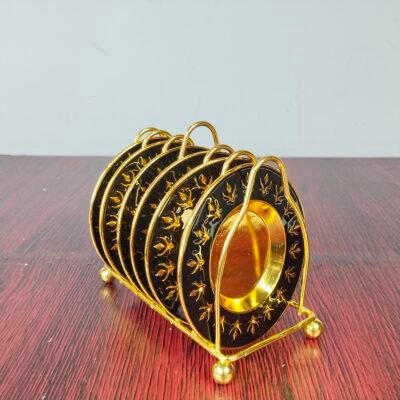 Gold and Black Ornate Leaf Motif Mini Serving Plate Set