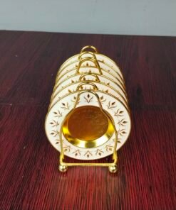 White and Gold Ornate Leaf Motif Mini Serving Plate Set White and Gold Ornate Leaf Motif Mini Serving Plate Set