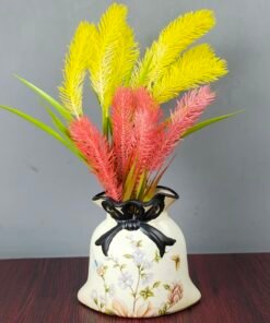 Vintage Floral Bell-Shaped Ceramic Vase with Bow Accent