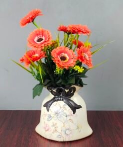 Vintage Floral Bell-Shaped Ceramic Vase with Bow Accent