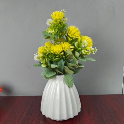 Wide Fluted Ceramic Flower Vase