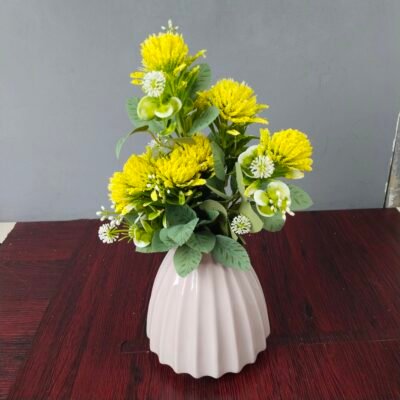 Wide Fluted Ceramic Flower Vase