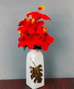 Luxury White Ceramic Vase with Metallic Gold Leaf Motif