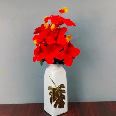 Luxury White Ceramic Vase with Metallic Gold Leaf Motif