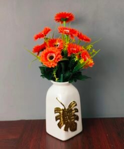 Luxury White Ceramic Vase with Metallic Gold Leaf Motif