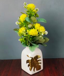 Luxury White Ceramic Vase with Metallic Gold Leaf Motif