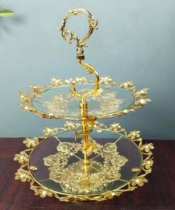 2 Tier Golden Glass Cake and Dessert Stand