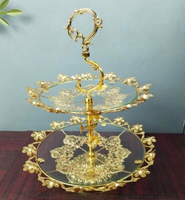 2 Tier Golden Glass Cake and Dessert Stand