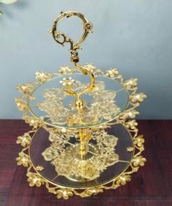 2 Tier Golden Glass Cake and Dessert Stand