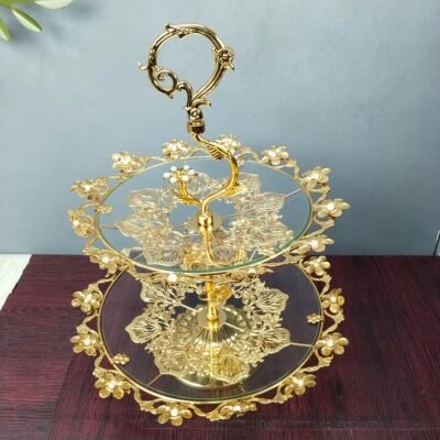 2 Tier Golden Glass Cake and Dessert Stand