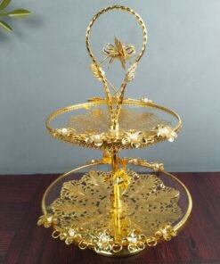 Royal Golden Cake Stand 2 Tier Glass Dessert Tray