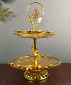 Royal Golden Cake Stand 2 Tier Glass Dessert Tray