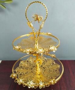 Royal Golden Cake Stand 2 Tier Glass Dessert Tray