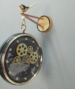 Modern Luxury Bird Perch Wall Clock Steampunk Moving Gear and World Map Hanging Clock