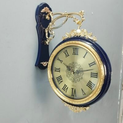 Royal Midnight Blue and Gold Double Sided Station Wall Clock Vintage Victorian Hanging Clock