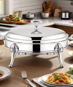 Oval Vintage Stainless Steel Chafing Dish and Buffet Serve