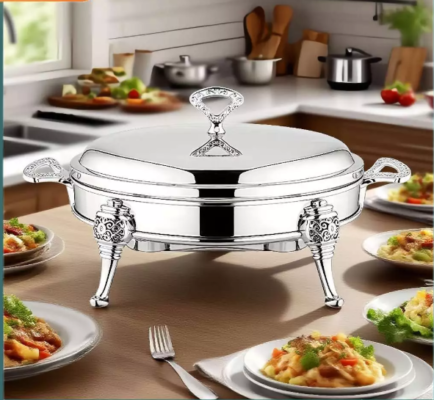 Oval Vintage Stainless Steel Chafing Dish and Buffet Serve