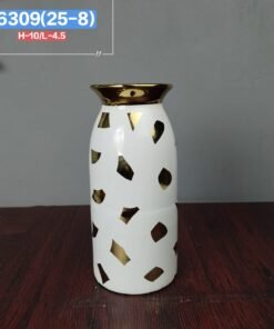 Modern White Ceramic Vase with Geometric Gold Patch Accents