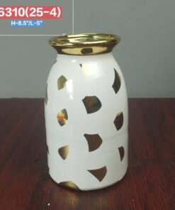 Modern White Ceramic Vase with Geometric Gold Patch Accents