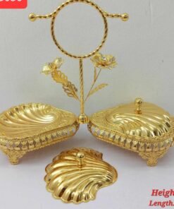 Luxury Golden Seashell Dual Serving Bowls with Center Handle and Lids Luxury Golden Seashell Dual Serving Bowls with Center Handle and Lids