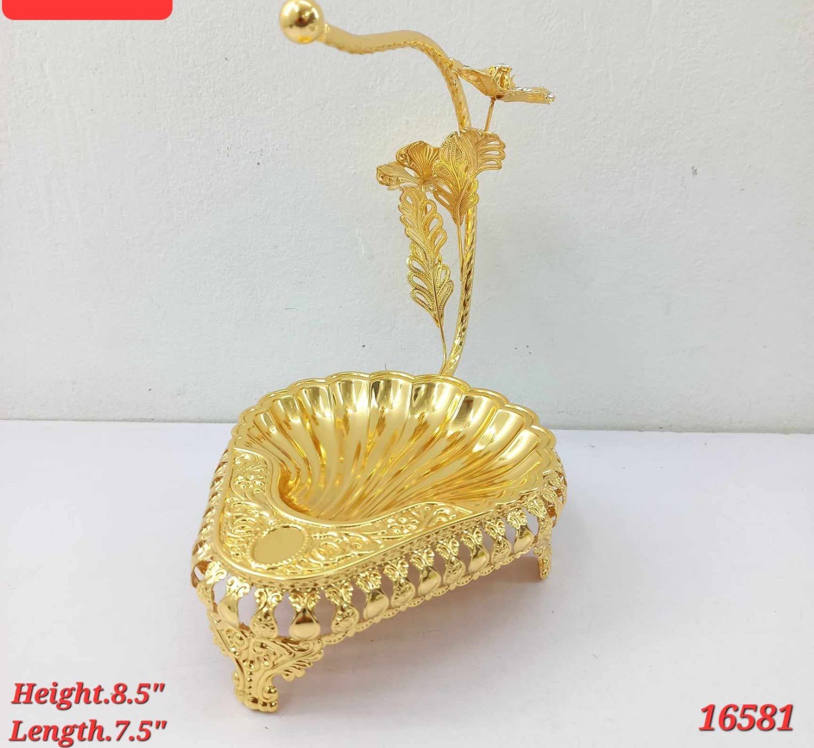 Royal Gold Metal Candy and Dry Fruit Bowl with Rhinestone Floral Stem Royal Gold Metal Candy and Dry Fruit Bowl with Rhinestone Floral Stem