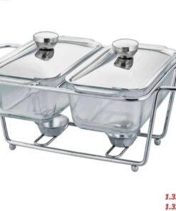 2Bowl Glass Buffet Food Warmer and Chafing Dish Set