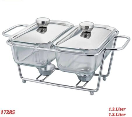 2Bowl Glass Buffet Food Warmer and Chafing Dish Set