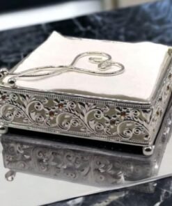 Silver Embossed Metal Flat Napkin Holder
