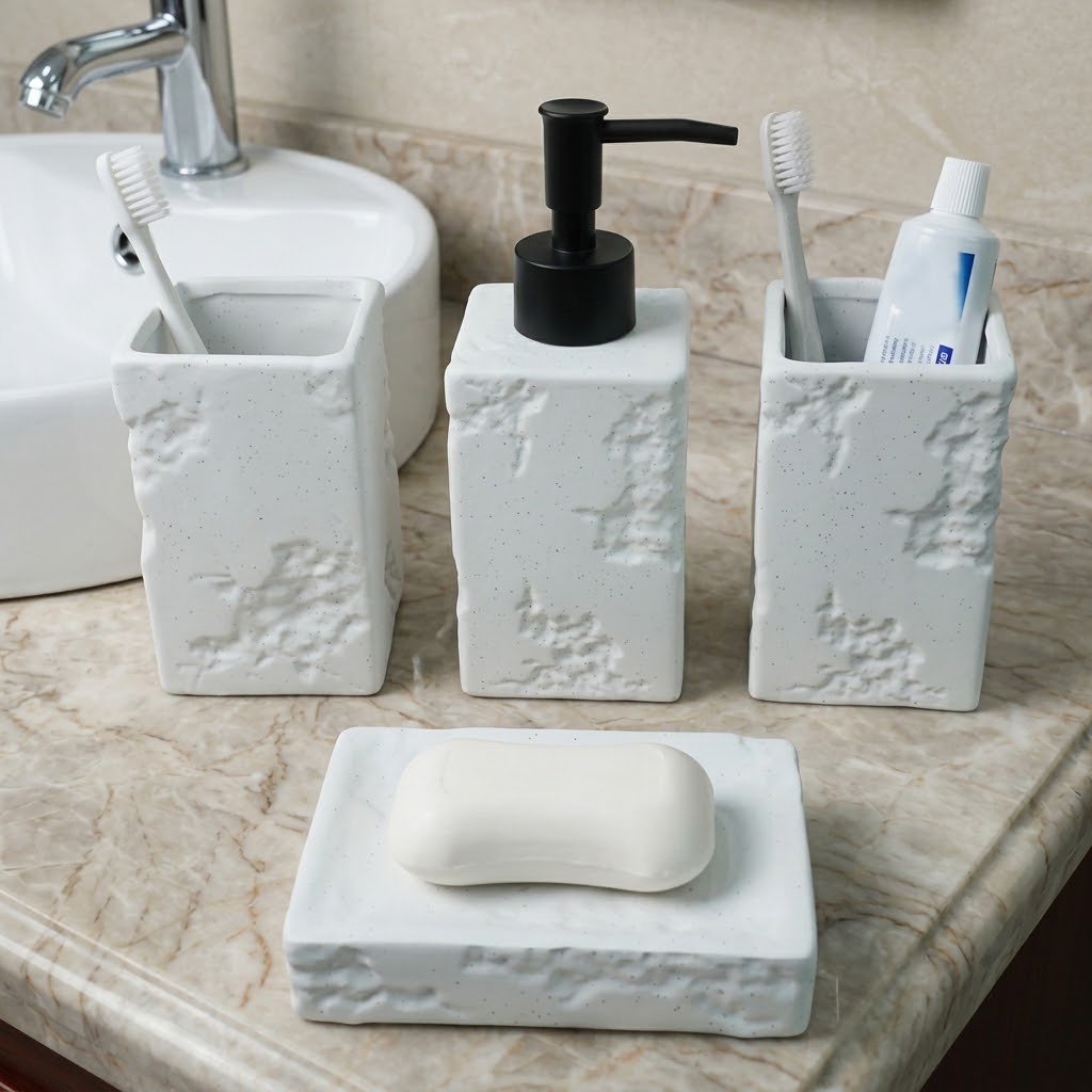 Modern Ceramic Stone Texture 4Piece Bathroom Modern Ceramic Stone Texture 4Piece Bathroom