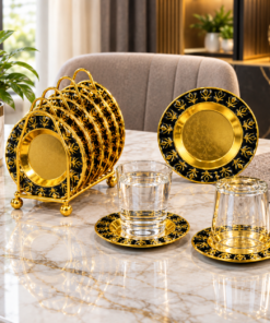 Mega Shop Gold and Black Ornate Leaf Motif Mini Serving Plate Set