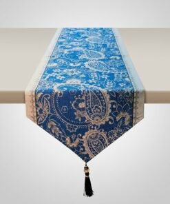 Royal Paisley Floral Jacquard Table Runner Royal Blue and Silver White
