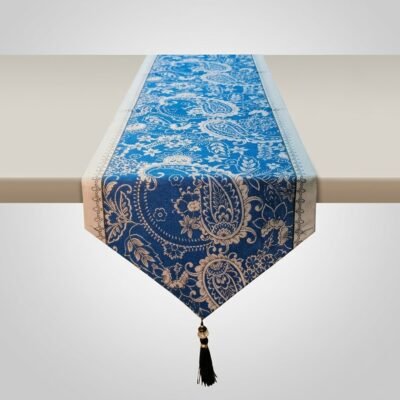 Royal Paisley Floral Jacquard Table Runner Royal Blue and Silver White Royal Paisley Floral Jacquard Table Runner Royal Blue and Silver White