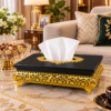 Premium Black Wooden Tissue Box with Elevated Gold Lattice Base Premium Black Wooden Tissue Box with Elevated Gold Lattice Base
