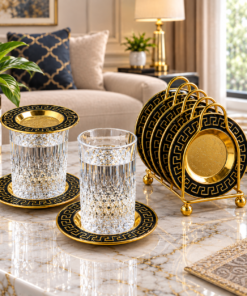 Mega Shop Black and Gold Greek Key Pattern Mini Serving Plate Set