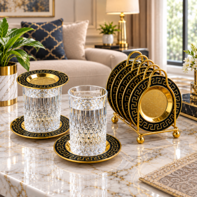 Black and Gold Greek Key Pattern Mini Serving Plate Set