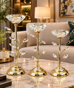 Mega Shop Luxury Crystal Leaf Gold Candle Holder