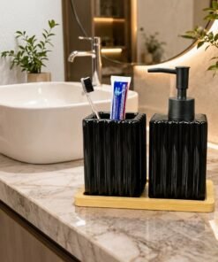 Fluted Ceramic Bathroom Accessories Set with Soap Dispenser
