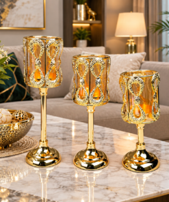 Mega Shop Luxury Gold Metallic and Glass Cylinder Candle Holder