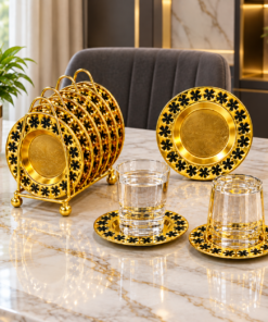 Mega Shop Gold and Black Floral Pattern Mini Serving Plate Set