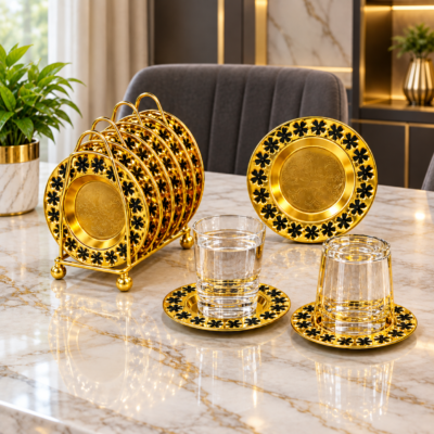Gold and Black Floral Pattern Mini Serving Plate Set