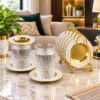 White and Gold Accent Mini Serving Plate Set with Display