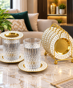 Mega Shop White and Gold Accent Mini Serving Plate Set with Display