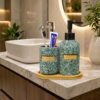 Vintage Terrazzo Mosaic Ceramic Bathroom Accessories Set with Soap Dispenser and Bamboo Tray Vintage Terrazzo Mosaic Ceramic Bathroom Accessories Set with Soap Dispenser and Bamboo Tray