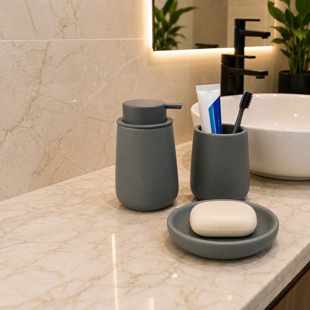 Minimalist Nordic Matte Ceramic 3Piece Bathroom Accessories Set Minimalist Nordic Matte Ceramic 3Piece Bathroom Accessories Set