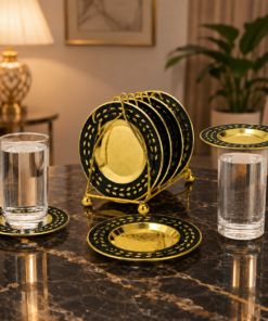 Golden & Black Mini Serving Plate Set with Display Stand