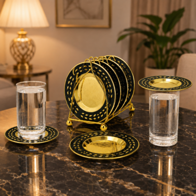 Golden & Black Mini Serving Plate Set with Display Stand