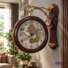 Vintage Double Sided Station Wall Clock Antique World Map Dial with Exposed Gear Design