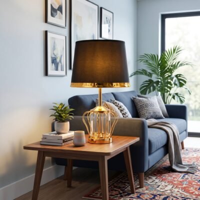 Luxury Black & Gold Crystal Table Lamp