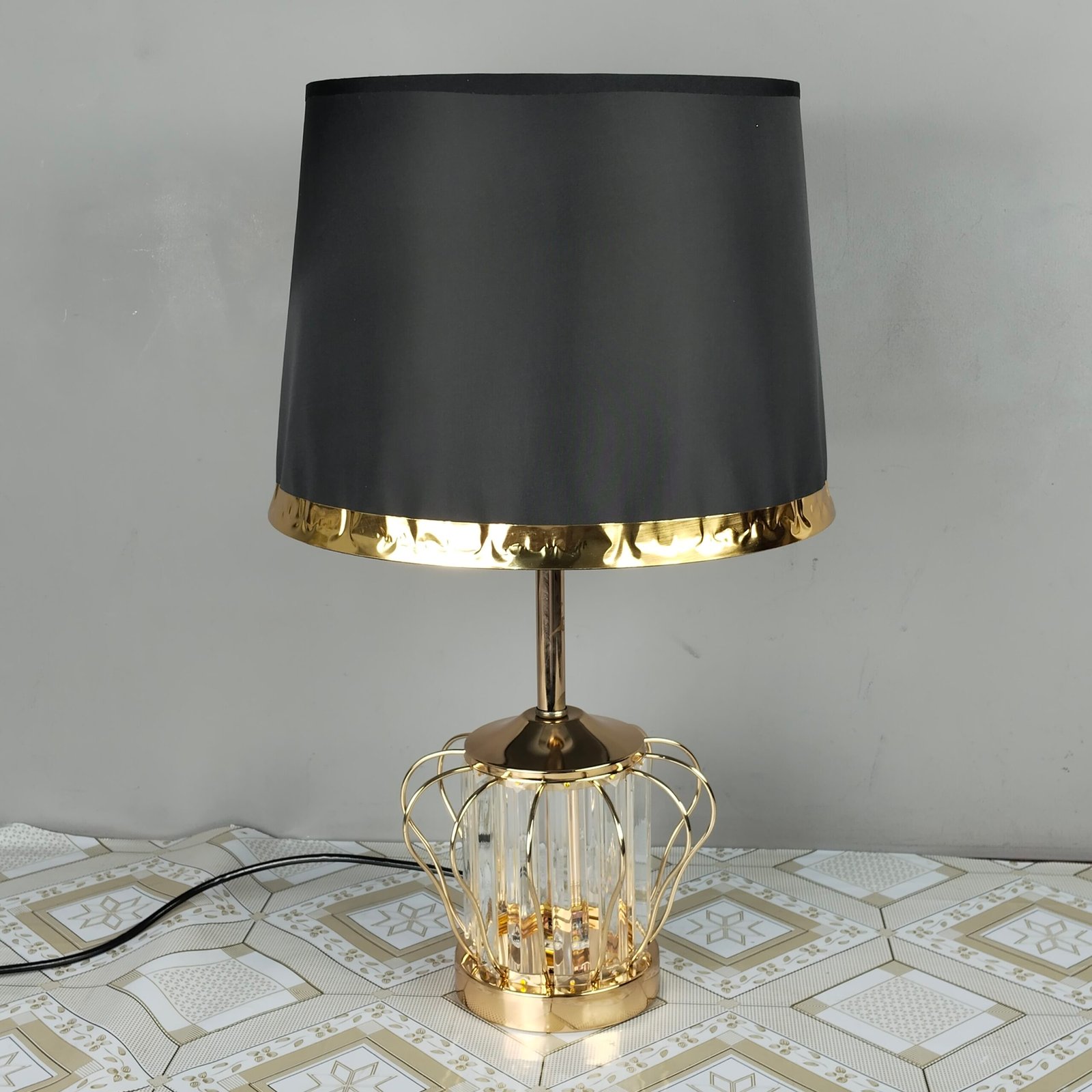 Luxury Black & Gold Crystal Table Lamp