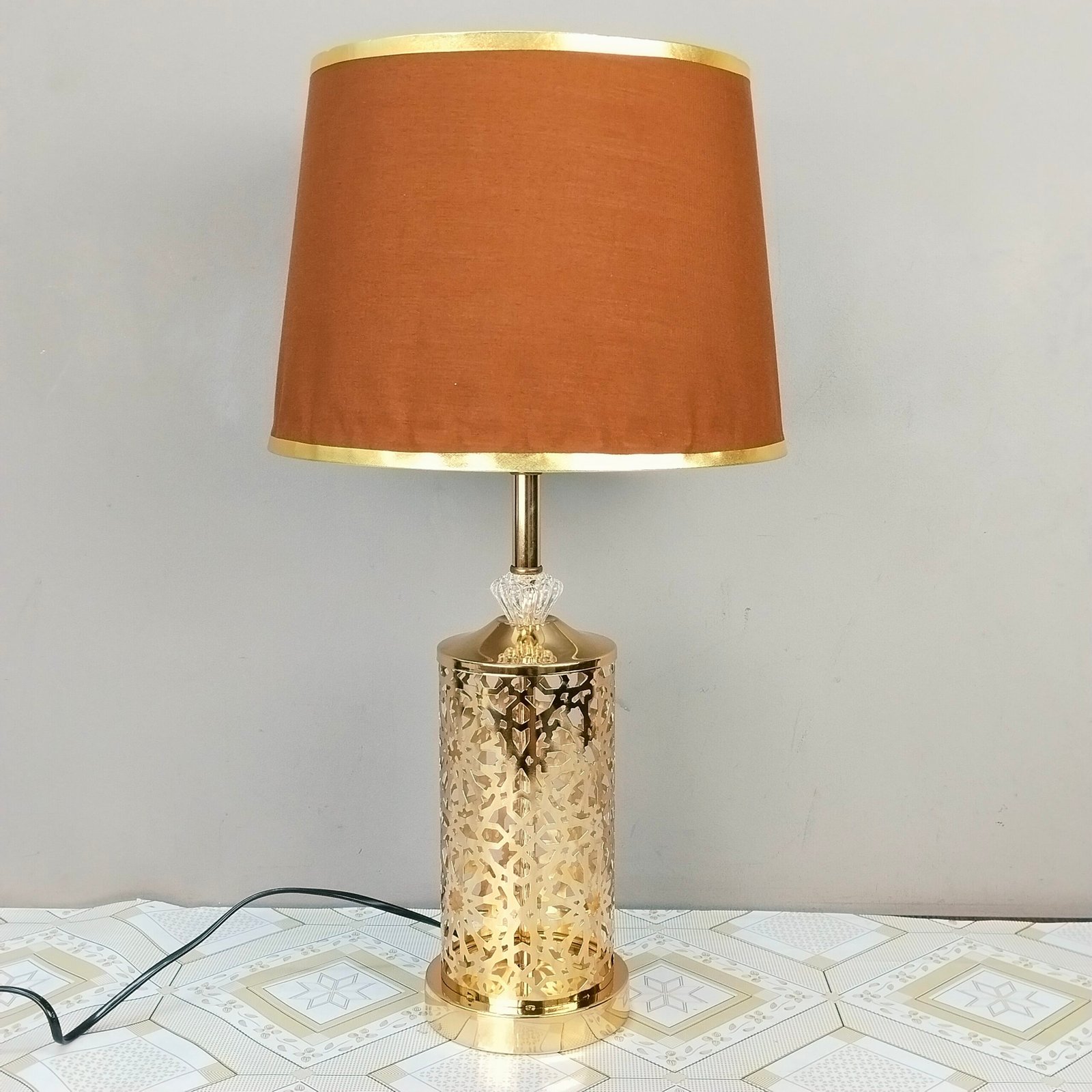 Crystal Table Lamp with Brown Velvet Shade Crystal Table Lamp with Brown Velvet Shade